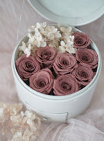 Preserved rose in leather jewelry box - Khaki Pink